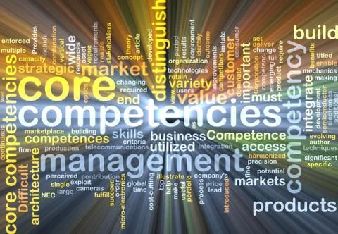 Core competencies wordcloud concept illustration glowing Stock Illustration