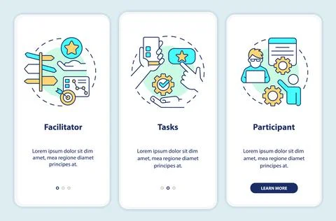 Core components of usability test onboarding mobile app screen Stock Illustration