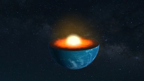 Core of the Earth with inner geological structure of the planet in 3d animation Stock Footage 89685518