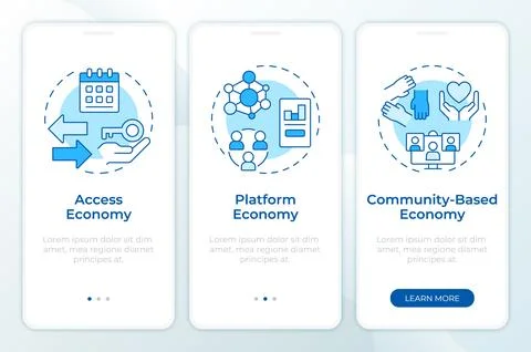 Core elements of sharing economy blue onboarding mobile app screen 스톡 일러스트