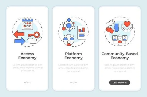Core elements of sharing economy onboarding mobile app screen Stock Illustration