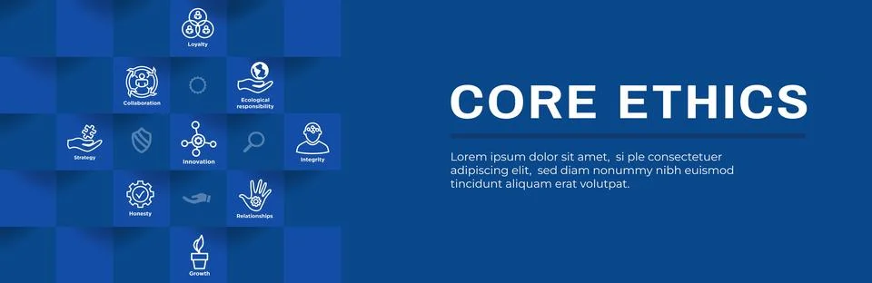 Core Ethics Web Header Banner with Dedication Integrity and Mission Core Va.. Stock Illustration