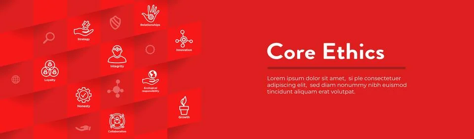 Core Ethics Web Header Banner with Dedication Integrity and Mission Core Va.. Stock Illustration