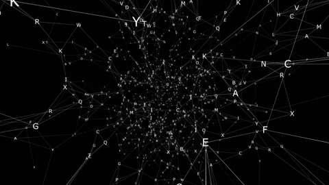 The core of the letters.Traveling through a plexus structure with complex Stock Footage 97786106