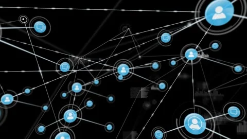 Core network avatars expanding, data surge driving nodes joining, rings pulsing, 動画素材 332804441