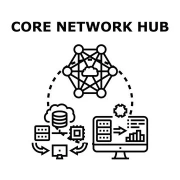 Core network hub connecting data storage and cloud イラスト素材