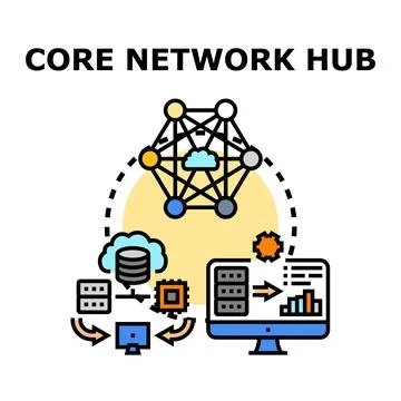 Core network hub connecting data storage and cloud Stock Illustration