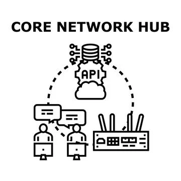 Core network hub connecting users to cloud data Stock Illustration