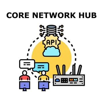 Core network hub connecting users to cloud data Illustrazione stock