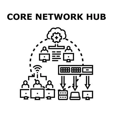 Core network hub connectivity concept illustrating data exchange Stock Illustration