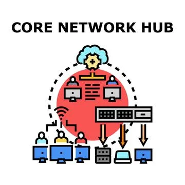 Core network hub connectivity concept illustrating data exchange Stock Illustration