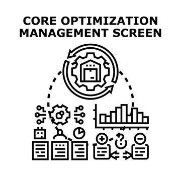 Core optimization management screen concept analyzing business process Illustrazione stock