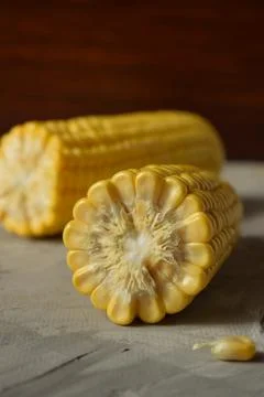 The core is a raw corn cob without leaves.macro Stock Photos