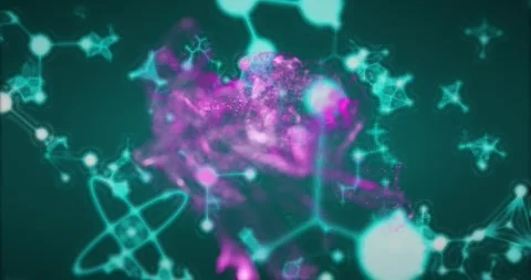 Core sparking magenta cloud elongating breaking drifting while teal nodes Stock Footage 329533036