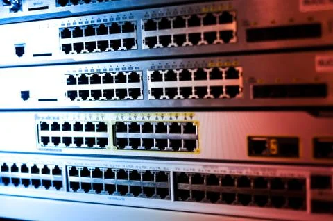 Core switch technology in network room place Stock Photos