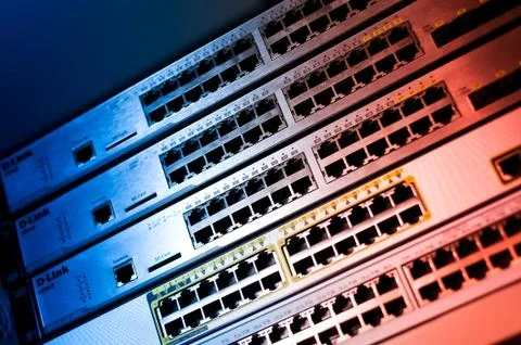 Core switch technology in network room place Foto stock