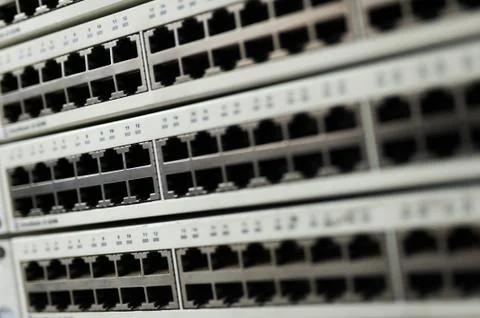 Core switch technology in network room place Foto stock