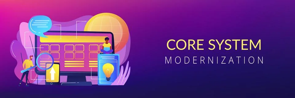 Core system development concept banner header. Illustrazione stock
