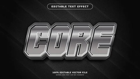 Core text editable text effect with chrome silver 3d metallic style Ilustración de archivo