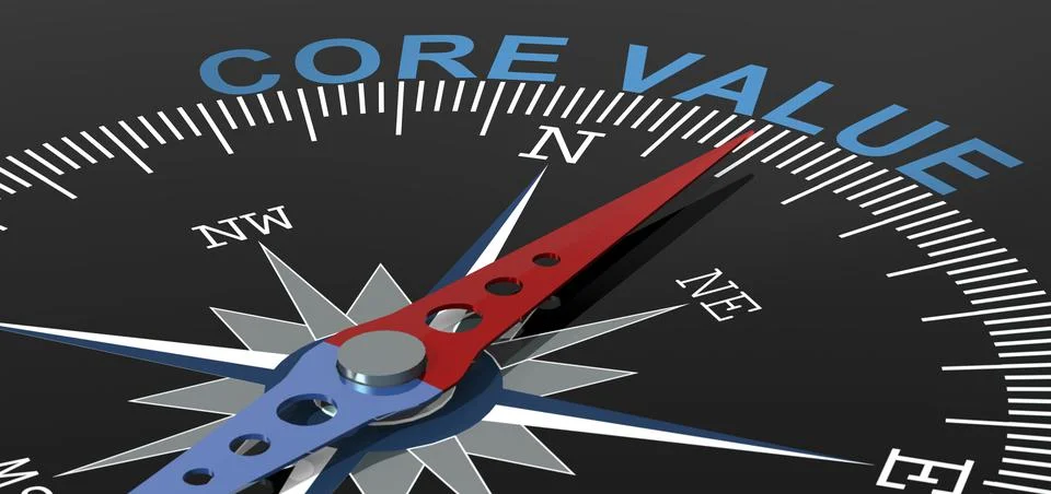Core value word on compass Foto stock