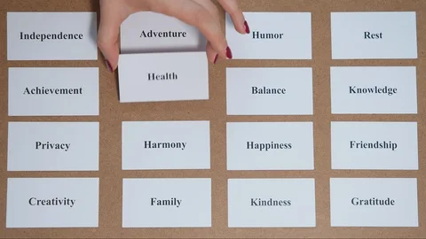 CORE VALUE word on a piece of paper close up, personal values concept. HEALTH. Video stock 124359936