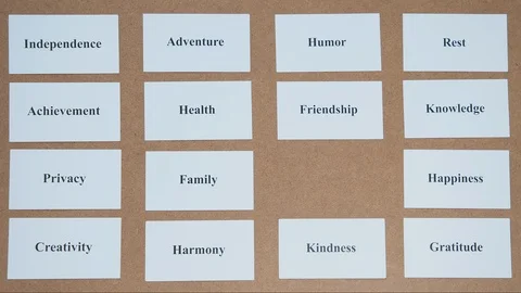 CORE VALUE word on a piece of paper close up, personal values concept. BALANCE. Vídeo Stock 124754606