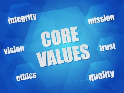 Core values and business concept words in hexagons Stock Illustration