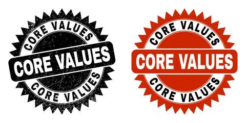CORE VALUES Black Rosette Seal with Unclean Style Illustrazione stock