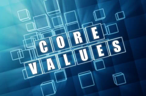 Core values in blue glass blocks Stock Illustration