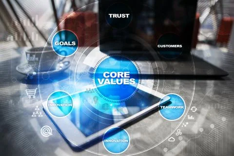 Core values business and technology concept on the virtual screen. Foto stock
