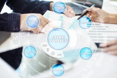 Core values business and technology concept on the virtual screen. Stock Photos