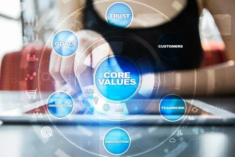 Core values business and technology concept on the virtual screen. 스톡 사진