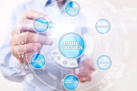 Core values business and technology concept on the virtual screen. 스톡 사진