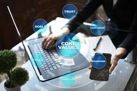 Core values business and technology concept on the virtual screen. Stockfoto's