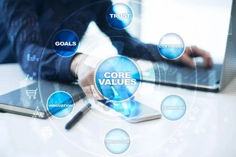 Core values business and technology concept on the virtual screen. 스톡 사진