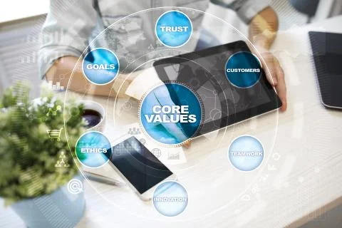 Core values business and technology concept on the virtual screen. Stock Photos