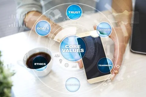 Core values business and technology concept on the virtual screen. Stockfoto's