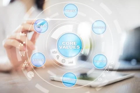 Core values business and technology concept on the virtual screen. Stock Photos