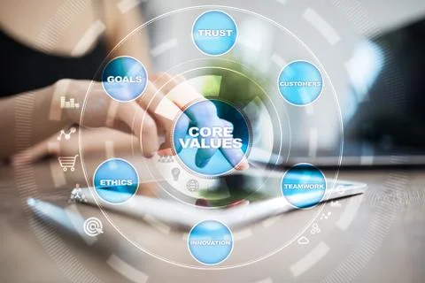 Core values business and technology concept on the virtual screen. Фото