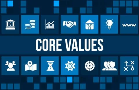Core values concept image with business icons and copyspace. Illustrazione stock