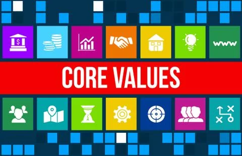 Core values concept image with business icons and copyspace. Stock Illustration