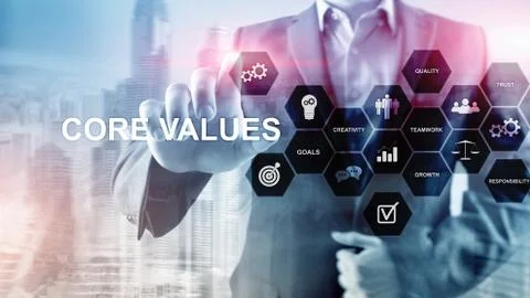 Core values concept on virtual screen. Business and finance solutions. Foto stock
