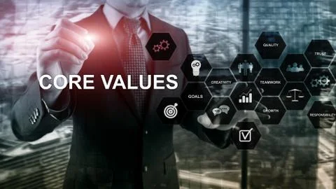 Core values concept on virtual screen. Business and finance solutions. Stock Photos
