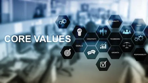 Core values concept on virtual screen. Business and finance solutions. Stock Photos
