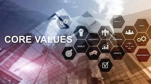 Core values concept on virtual screen. Business and finance solutions. Stock Photos