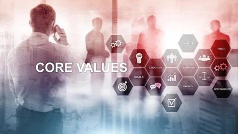 Core values concept on virtual screen. Business and finance solutions Stockfoto's