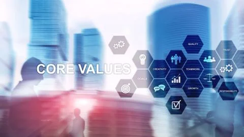 Core values concept on virtual screen. Business and finance solutions. Stockfoto's