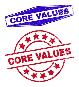 CORE VALUES Corroded Seals in Circle and Hexagonal Shapes Illustrazione stock