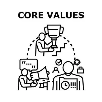 Core values guiding business strategy and success development Stock Illustration