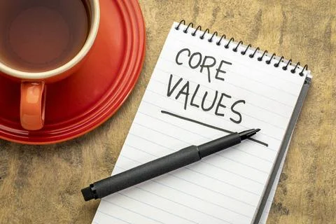 Core values - handwriting in notebook core values - handwriting in a spira... Stock Photos